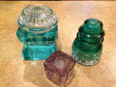 Thriftstore Glass Garden Tower - three parts of the tower before final assembly