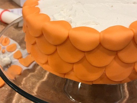 'Sharky' Goldfish Birthday Cake - view of the rolled row of scales