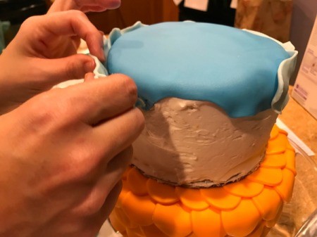 'Sharky' Goldfish Birthday Cake - cover the top of the smaller cake with a piece of dark blue fondant