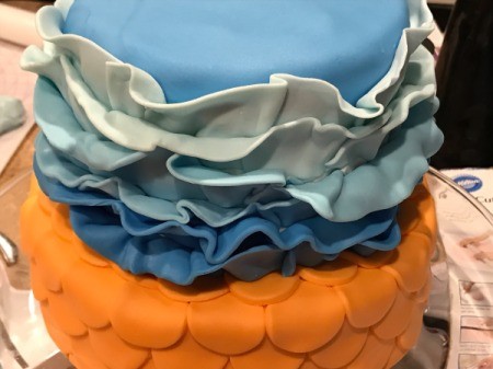 'Sharky' Goldfish Birthday Cake - 6 rows of ruffles added