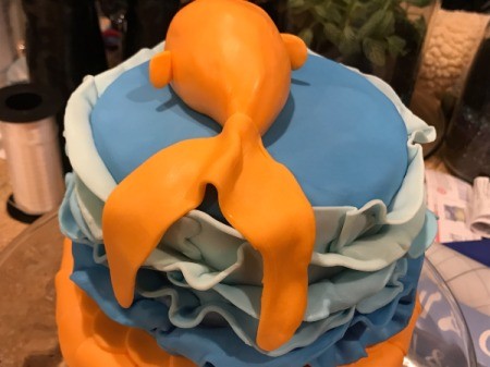 'Sharky' Goldfish Birthday Cake add tail fin and secondary fin if desired and drape over side of cake