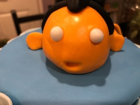 'Sharky' Goldfish Birthday Cake - roll two small white fondant balls for the eyes