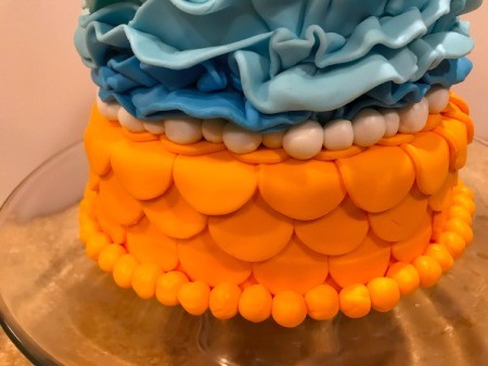 'Sharky' Goldfish Birthday Cake - use orange fondant and make balls to place around the bottom of the base cake layer