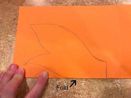 'Sharky' Goldfish Paper Lantern Decoration - folded piece of scrapbooking paper with tail shape drawn on