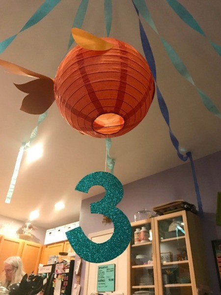 'Sharky' Goldfish Paper Lantern Decoration - finished shark goldfish with number 3 suspended from bottom of lantern