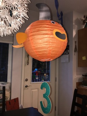 'Sharky' Goldfish Paper Lantern Decoration - finished lantern hanging