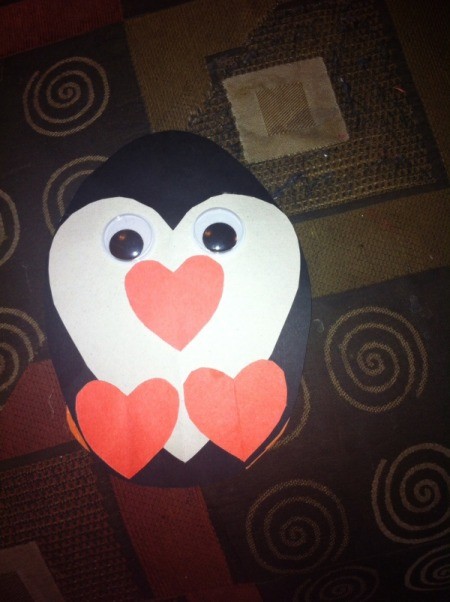 Heart Shaped Paper Penguin - with all pieces glued together