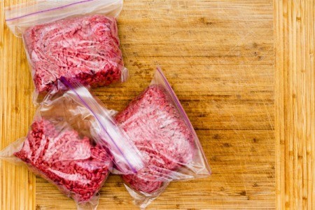 Bagged ground beef ready for the freezer.