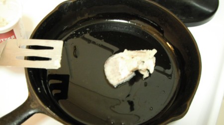 Gluten Free Potato Cakes Adding grease to pan.