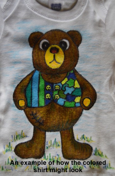 Baby Bear Adult Coloring Tee Shirt - example of colored tee