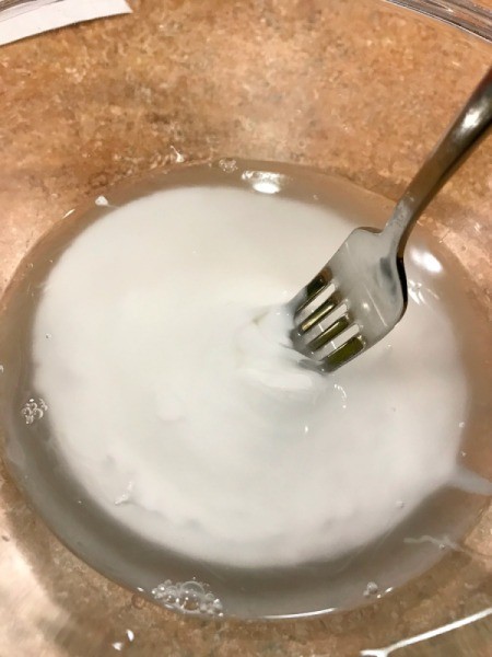 Homemade Flubber - mixing glue and cold water together