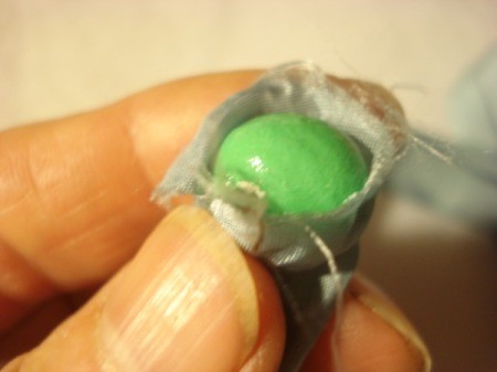 Bead and Fabric Necklace - put first bead or marble inside the tube