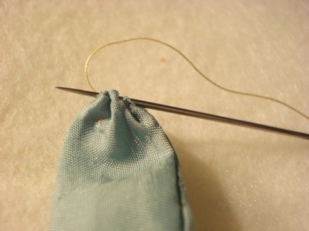 Bead and Fabric Necklace - closeup of sewing ends closed