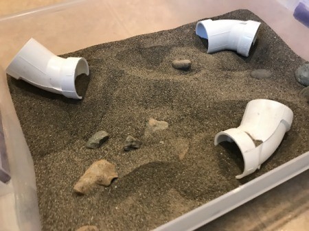 Indoor Sandbox -optional additions, rocks for boulders, PVC pipe joints for tunnels