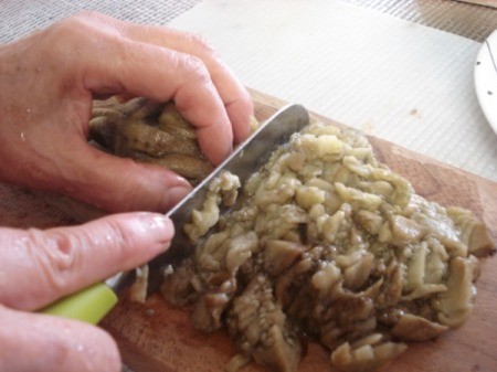 Chopping eggplant