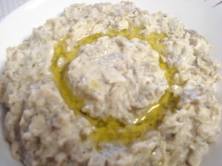 Baba Ganoush in bowl with circle if olive oil.