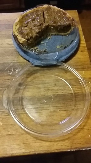 A casserole lid that works as a small pie plate.