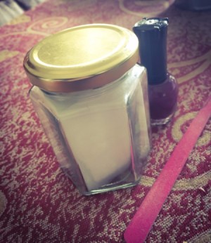 DIY Nail Polish Remover Jar - nail polish remover jar and bottle of polish