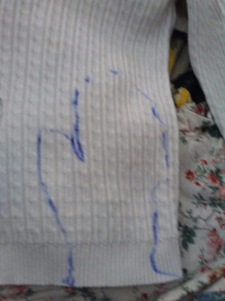 Cozy Mittens from Sweater - outline of hand on sweater