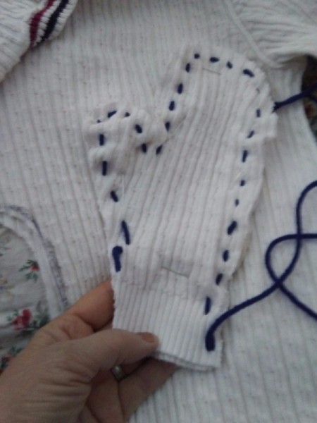 Cozy Mittens from Sweater - sew mitten piece together leaving bottom open