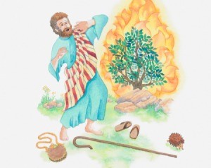 Illustration of Moses and the Burning Bush.
