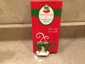 A packet of expensive Christmas themed coffee.