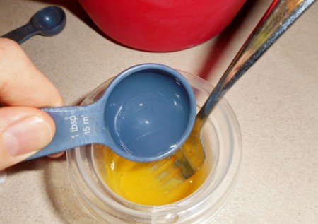 Vinegar added to egg.