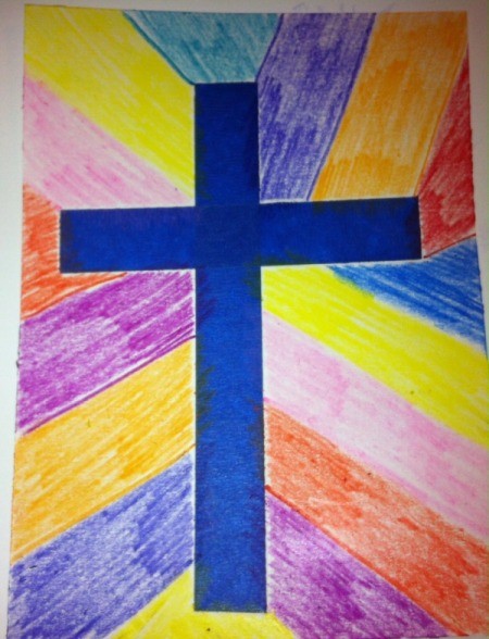 How to Make Cross Silhouettes - crayon version with tape still in place