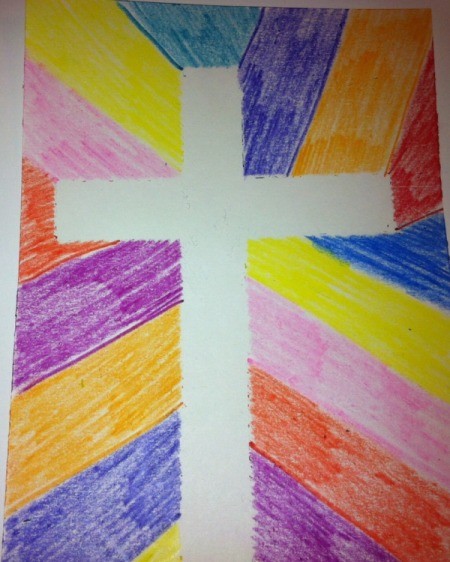 How to Make Cross Silhouettes - tape removed from crayon version made to look like stained glass