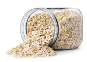 Jar of oats, one of the ingredients in blonde no bake cookies.