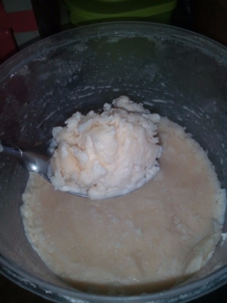 spooning icy milk mixture