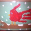 Handprint Winter Cardinals - finished painting of cardinal on snowy branch