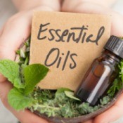 A bottle of essential oils, commonly used to make homemade air fresheners.