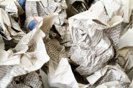A bunch of crumpled up newspaper.