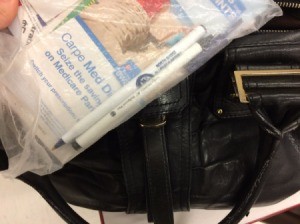 Use Your Own Pen to Stay Healthy - photo of plastic bag with pens and other items kept in handbag in background
