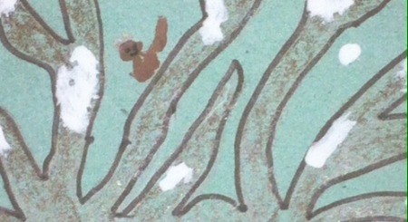 Winter Tree Finger Painting - squirrel