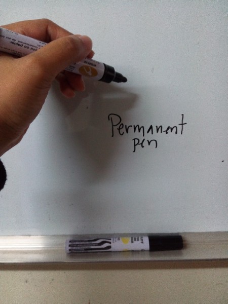 Permanent pen accidentally written on a white board.