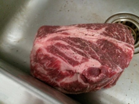 Roast in sink seasoned with salt and pepper.