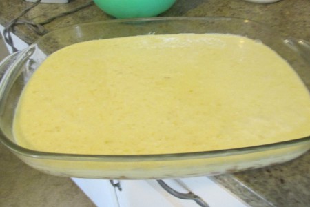 blended jello and cream cheese in pan