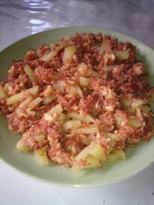 Corned beef with potato on plate