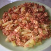 Corned beef with potato on plate