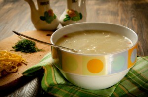 Bowl of cream of chicken soup.