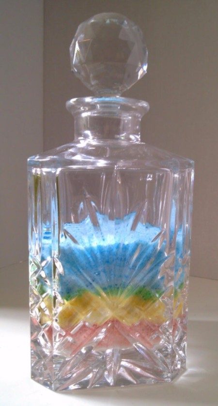 Colored Salt Decor - cut glass style decanter with layered colored salt