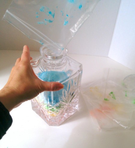 Colored Salt Decor - adding layer of blue salt over pink