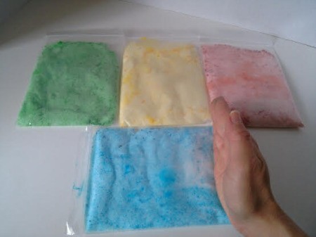 Colored Salt Decor - lay bags out and check color distribution in bags of salt