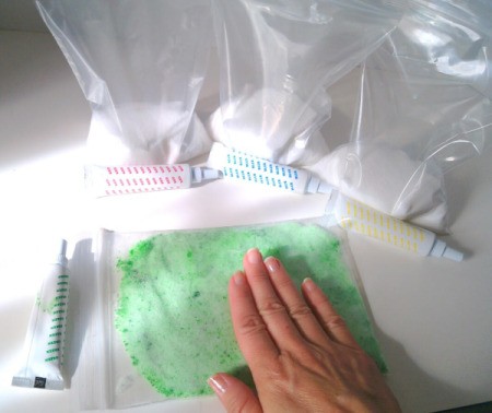 Colored Salt Decor - close bag and rub and mix to dye salt