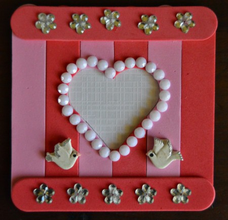 Pure Love Valentine's Day Magnetic Frame - glue turtle doves at base of heart, and trim any white paper that shows around the foam sticks