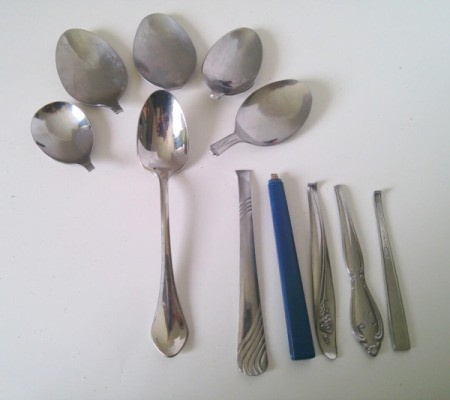 Spoon Flower - 5 spoon bowls and one spoon with handle intact, 5 handles that were removed