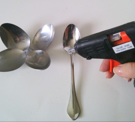 Spoon Flower - add glue to intact spoon on front near bowl, attach to back side of petal cluster