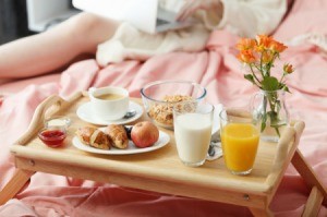 A breakfast tray in bed for Mother's Day.